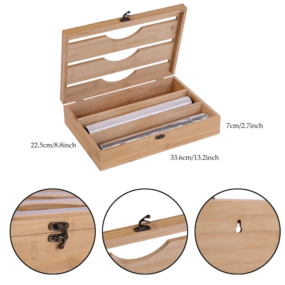 Bamboo 3 In 1 Wrap Dispenser Storage