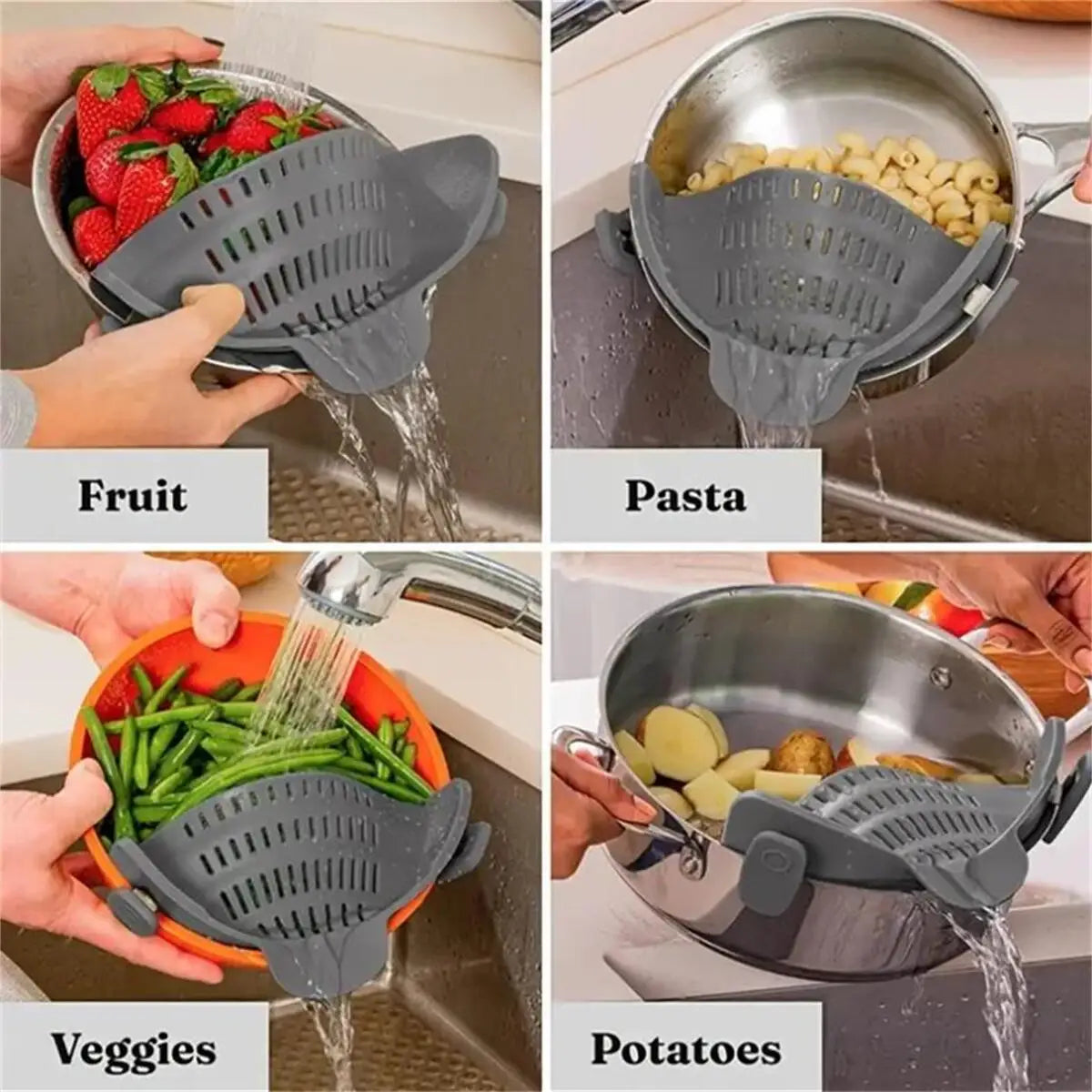 Clip-On Pot Strainer – Universal Silicone Kitchen Drainer