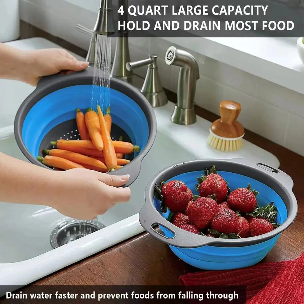 FlexiCol™ Collapsible Silicone Colander with Handle – Space-Saving Strainer