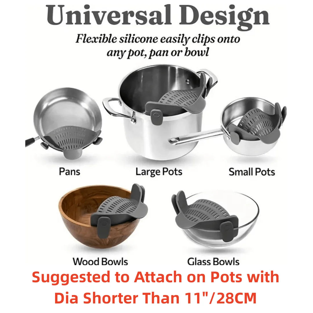 Clip-On Pot Strainer – Universal Silicone Kitchen Drainer