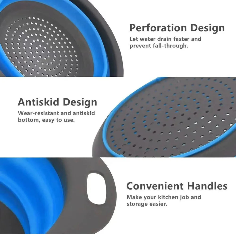 FlexiCol™ Collapsible Silicone Colander with Handle – Space-Saving Strainer