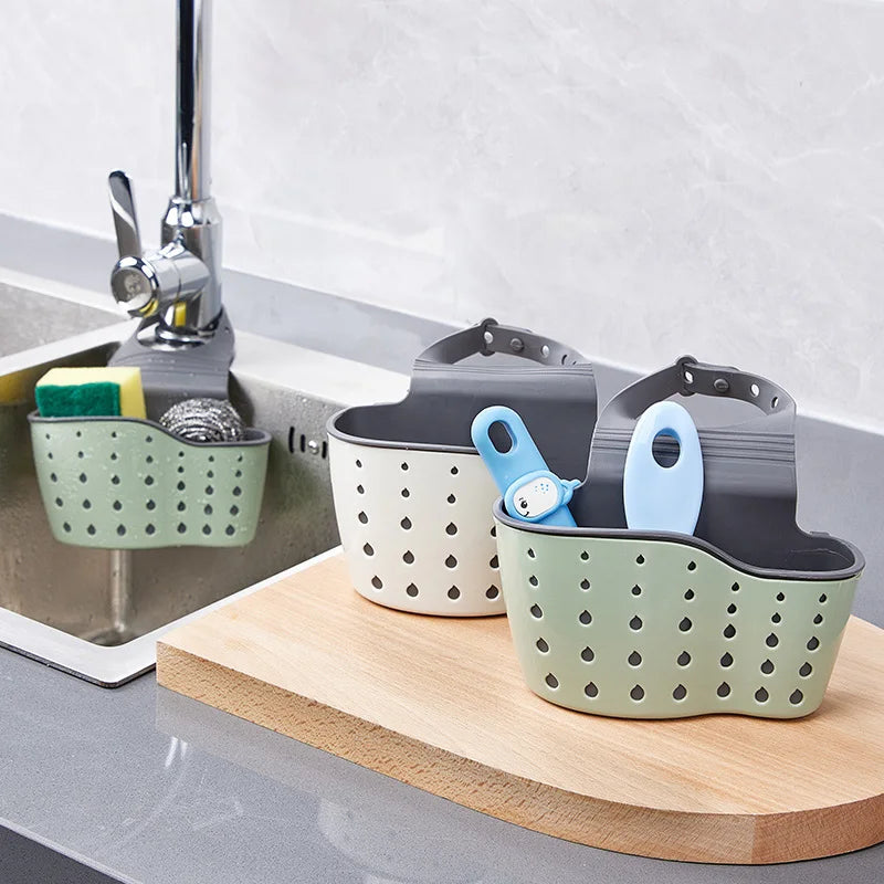 Adjustable Two-Layer Hanging Sink Drain Basket – Kitchen Storage & Sponge Holder