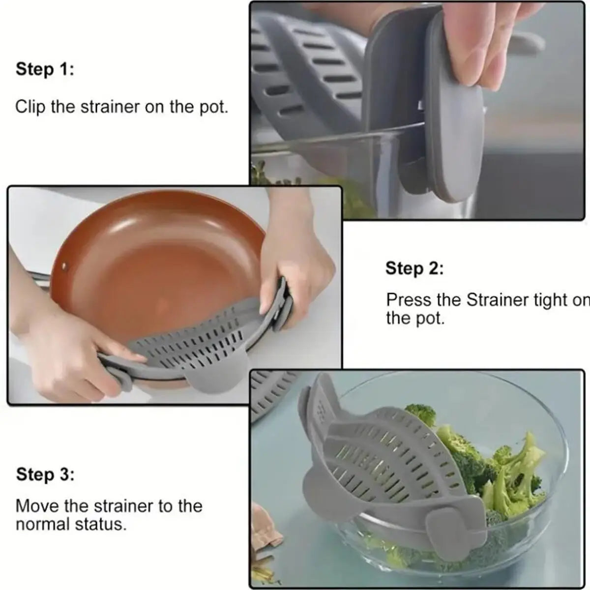 Clip-On Pot Strainer – Universal Silicone Kitchen Drainer